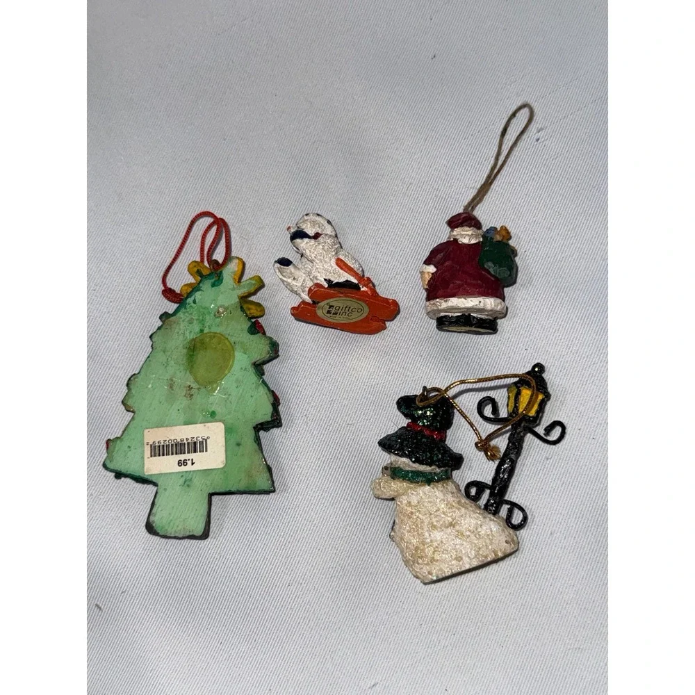 Giftco Vintage Christmas Ornaments Set of 4 Resin Santa Snowman Tree Bear Minis